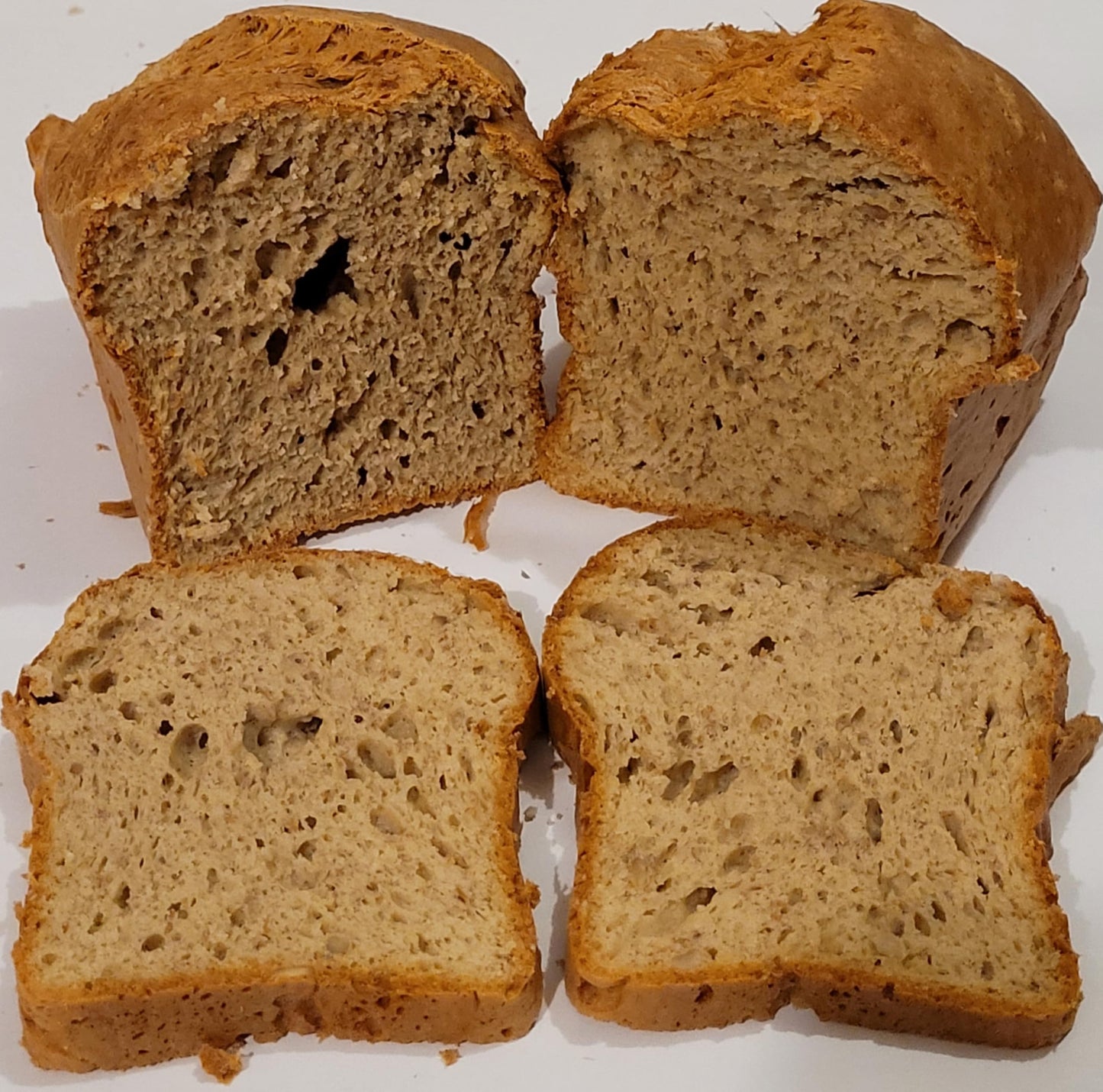 Mix for low carb with no added sugar 375g Bakery Bread Loaf, Coconut, Almond and wholewheat seeded with 0.8g Net Carbs Per Slice.